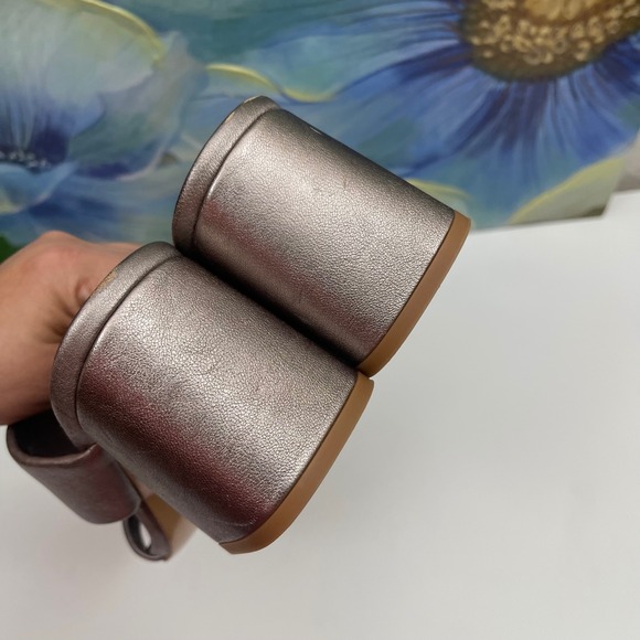 Pedro Garcia Isela Metallic Taupe Block Heel Sandals Size 38.5 / US 8.5 - Picture 5 of 15